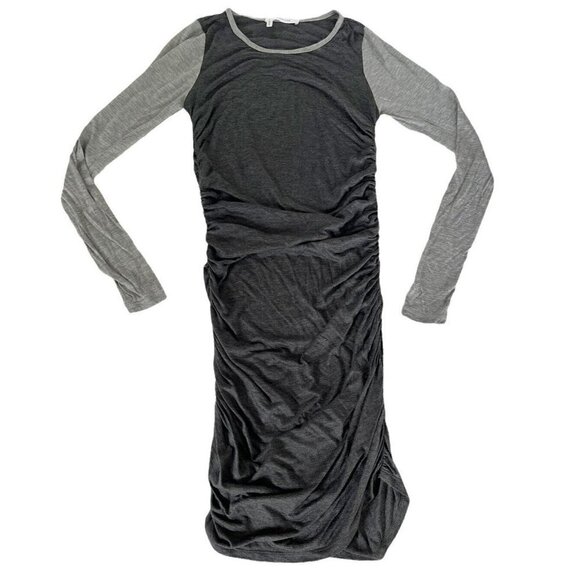 DEREK LAM 10 CROSBY Two Tone Gray Long Sleeve Ruched Sides Tee Shirt Dress Sz S - Picture 7 of 7